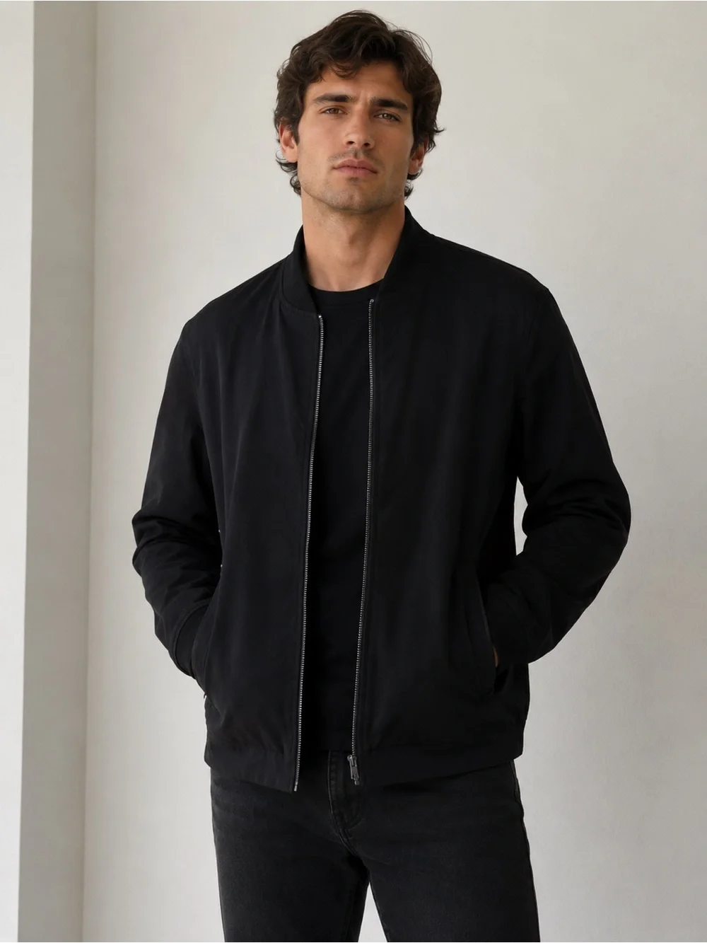 Banana Republic Black Men's Lightweight Bomber Jacket with Zip Front Size L